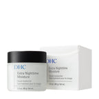 DHC Extra Nighttime Moisture jar angled view highlighting the black screw cap.