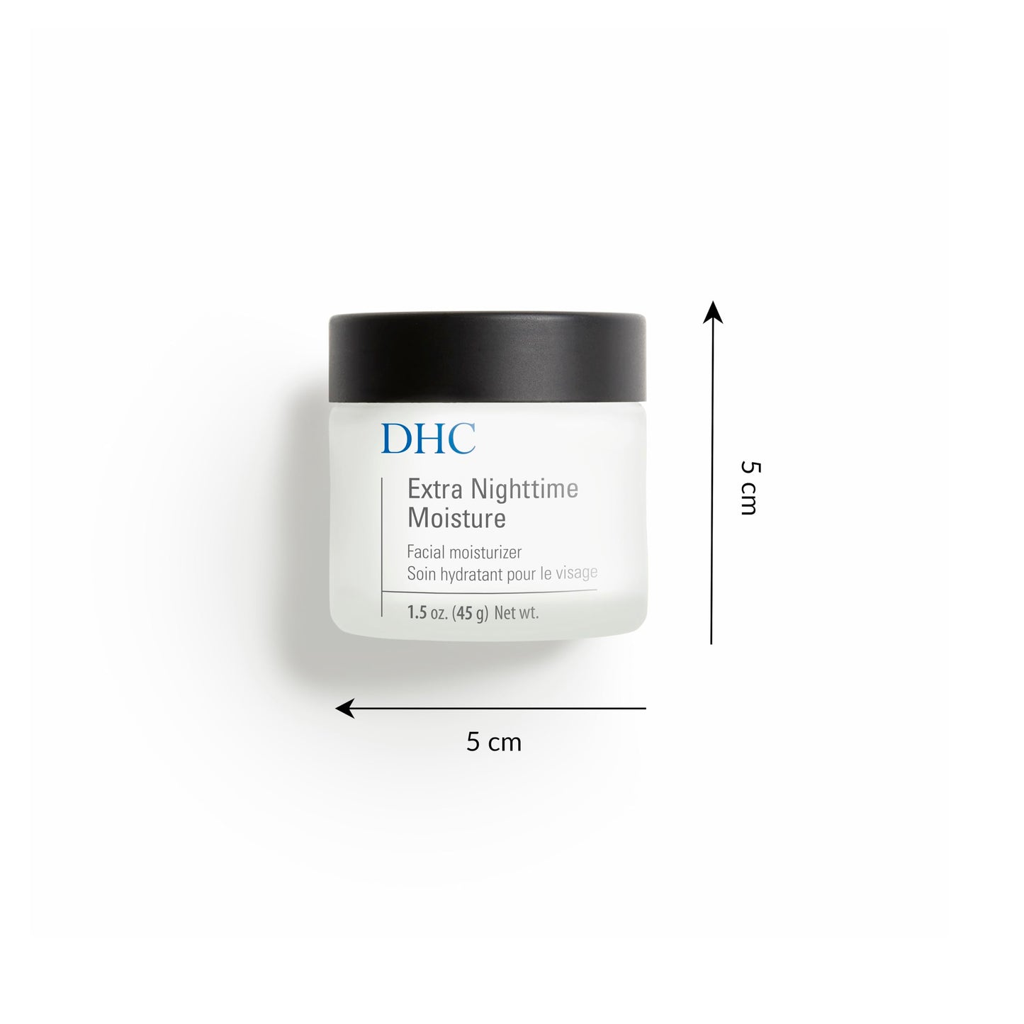 Open jar of DHC Extra Nighttime Moisture revealing the rich white cream texture