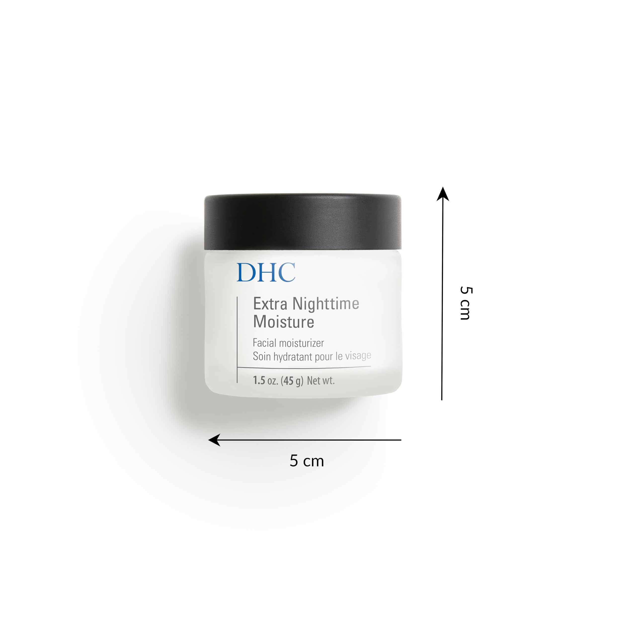 Open jar of DHC Extra Nighttime Moisture revealing the rich white cream texture