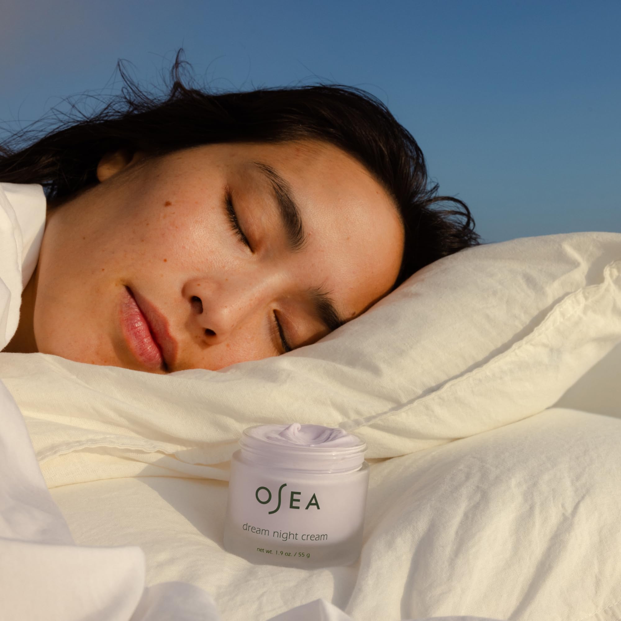 Premium imported OSEA hydrating night moisturizer jar placed on a clean background