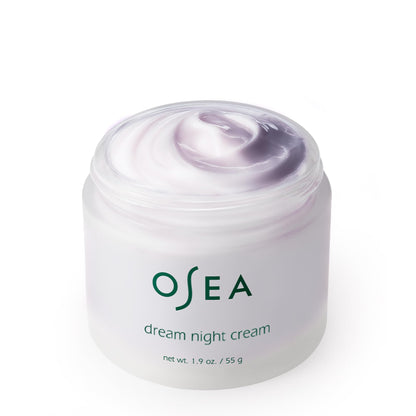 Close up of OSEA Malibu Dream Night Cream outer box displaying directions and product info