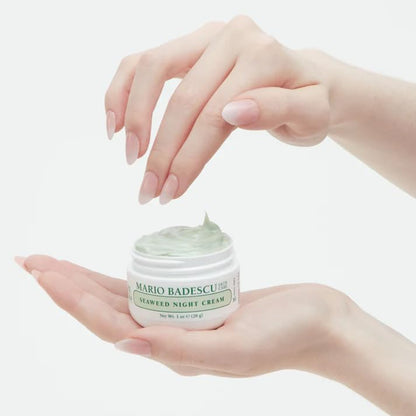 Mario Badescu personal care seaweed night moisturizer open jar visual.