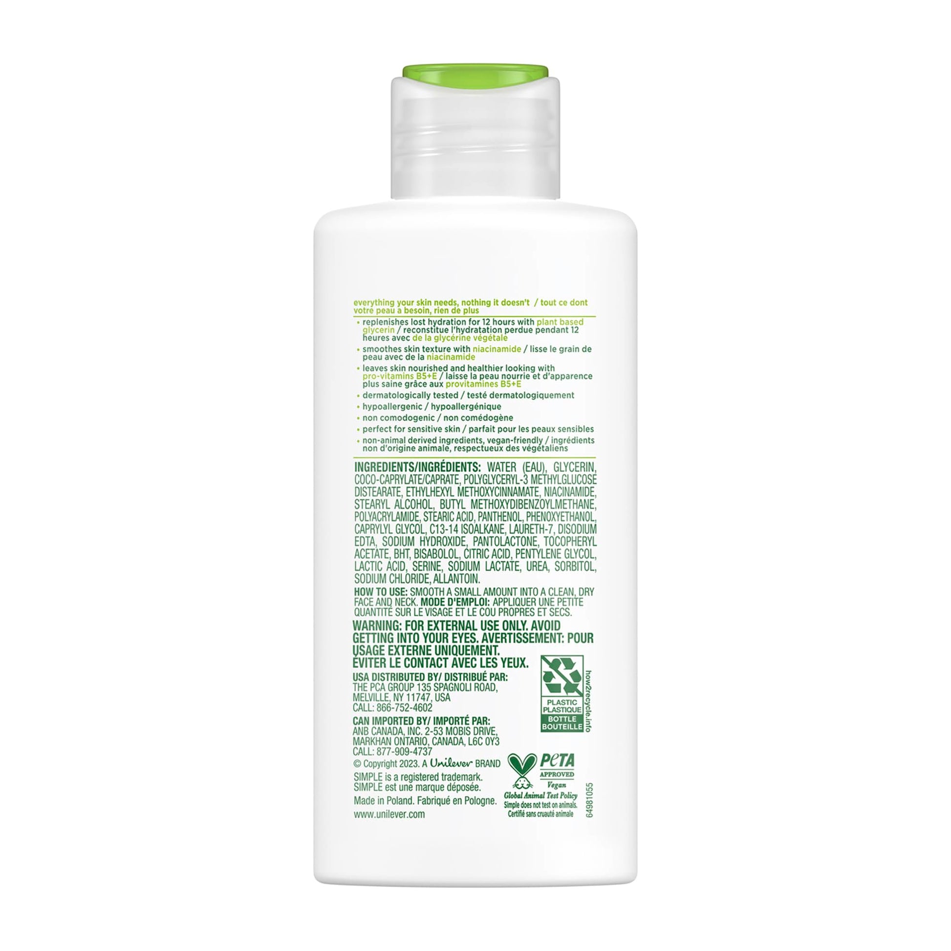Simple sensitive skin experts daily moisturizer showing four point two ounce size specification