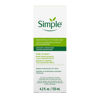 USA imported Simple face moisturizer bottle featuring clean ingredients list