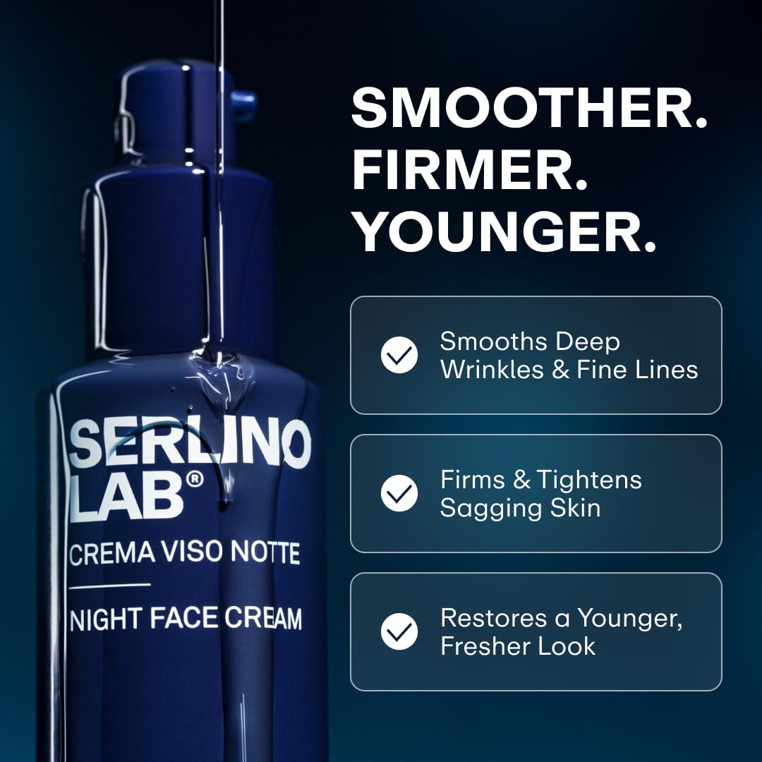 SERLINOLAB Omnis Uomo night cream being dispensed demonstrating the lightweight and fast absorbing non greasy lotion texture