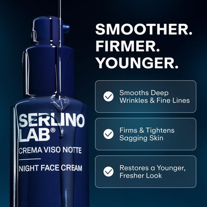 SERLINOLAB Omnis Uomo night cream being dispensed demonstrating the lightweight and fast absorbing non greasy lotion texture