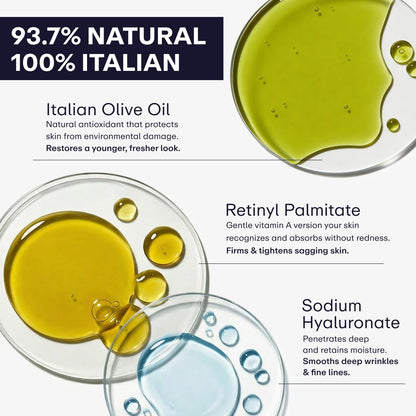 Close up view of the back label on SERLINOLAB face cream illustrating directions for evening application and sun alerts
