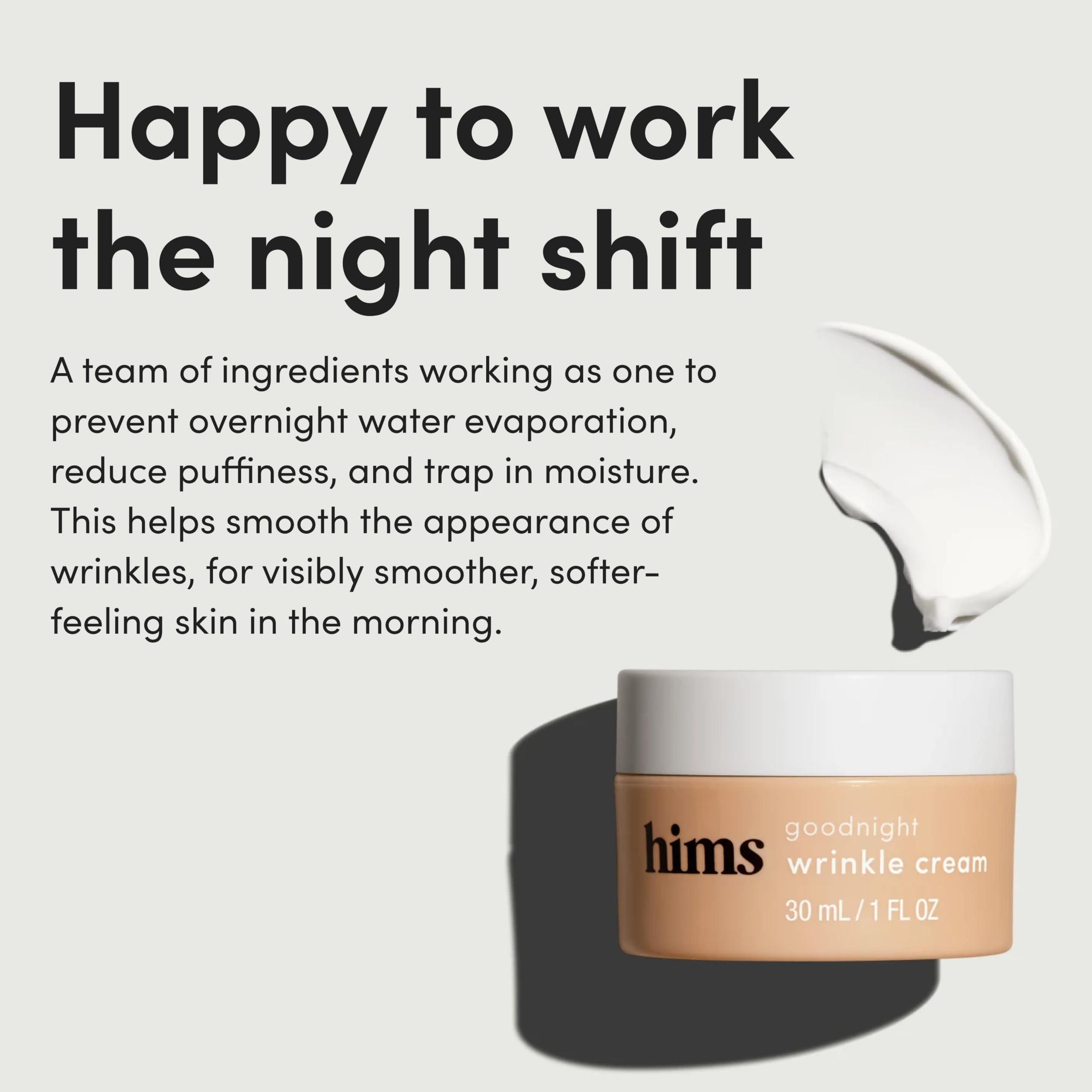 Overnight anti-aging cream by Hims containing hyaluronic acid and shea butter