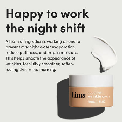 Overnight anti-aging cream by Hims containing hyaluronic acid and shea butter