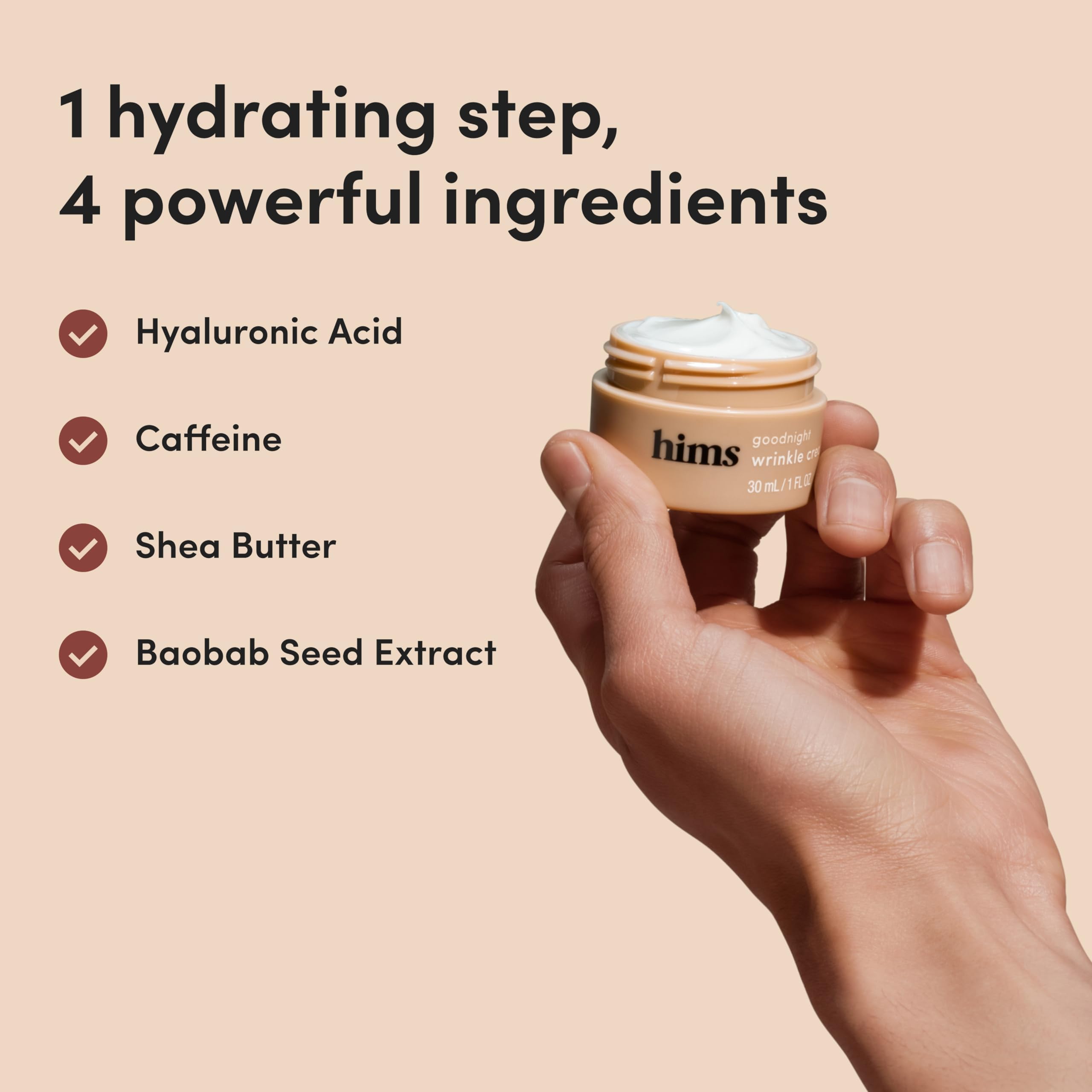 Hims wrinkle recovery night moisturizer label details displaying vegan formulation