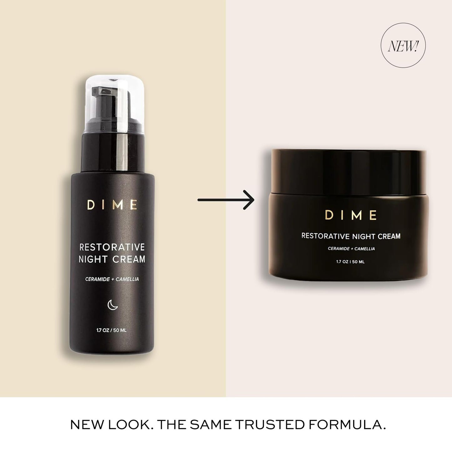DIME Beauty Restorative Night Cream clean ingredient labels showing ceramides and peptides