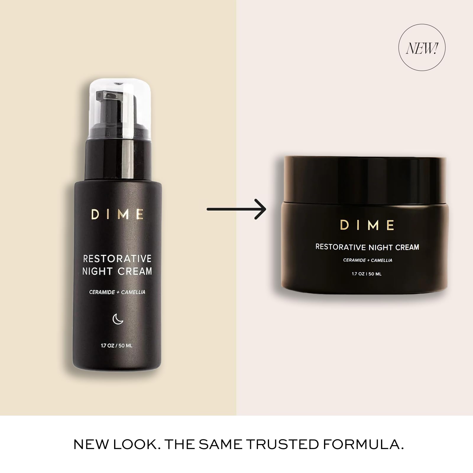 DIME Beauty Restorative Night Cream clean ingredient labels showing ceramides and peptides