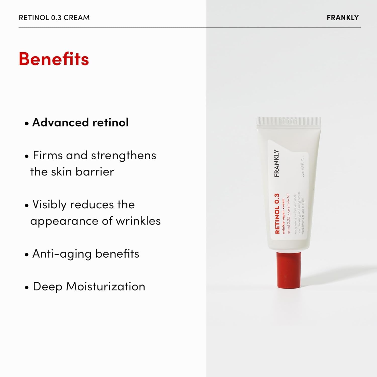 Frankly anti-aging cream tube showcasing Korean skincare formulation details