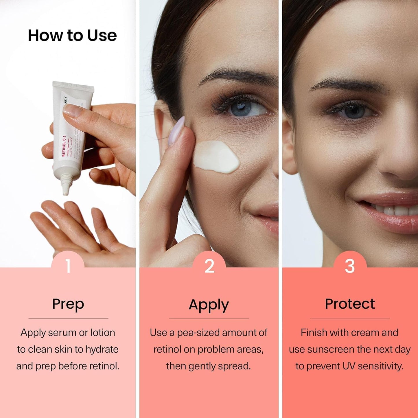Skincare application demonstration of Frankly retinol cream for fine lines