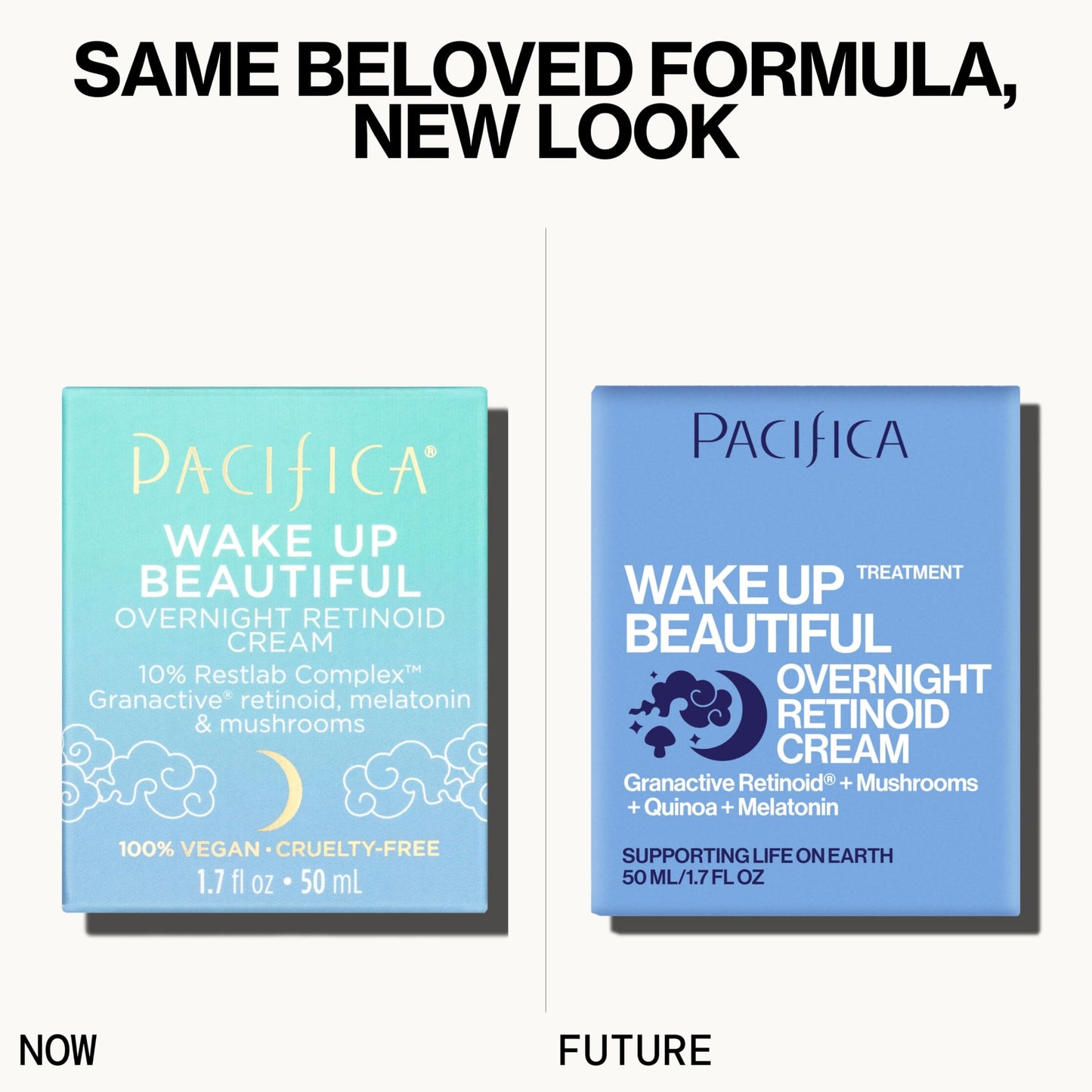 Pacifica overnight anti-aging cream jar standing upright showing the vegan and cruelty-free seals.