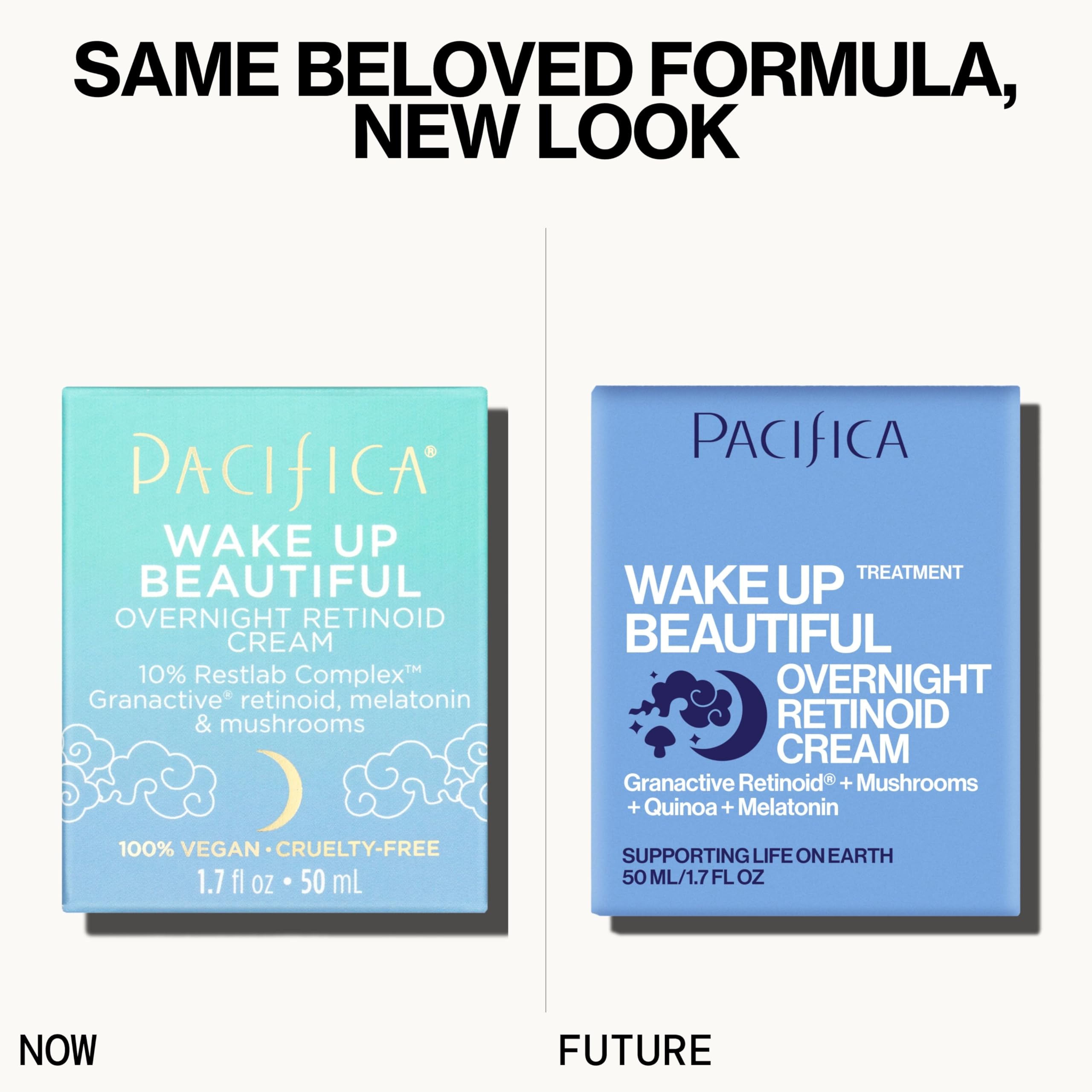 Pacifica overnight anti-aging cream jar standing upright showing the vegan and cruelty-free seals.
