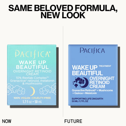 Pacifica overnight anti-aging cream jar standing upright showing the vegan and cruelty-free seals.
