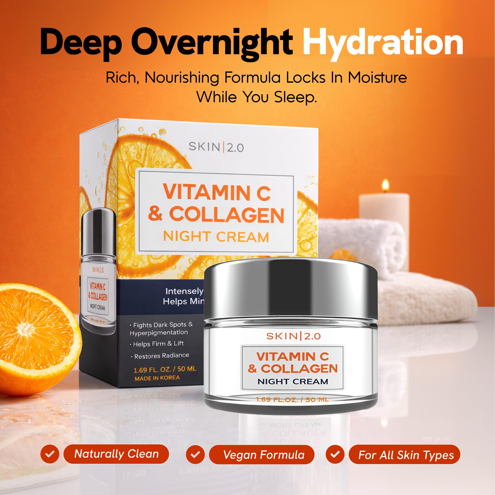 Skin 2.0 clean beauty vitamin c face cream product box texture view