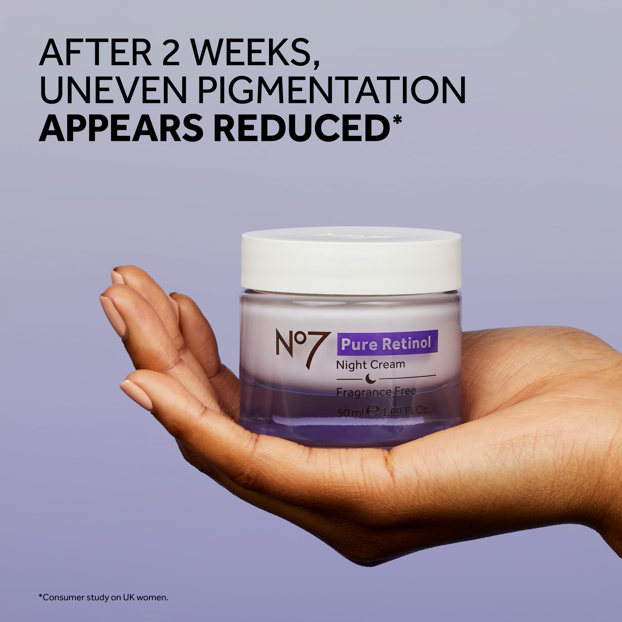 Dermatologist approved No7 Pure Retinol Night Cream showing the complete ingredient list on the back panel