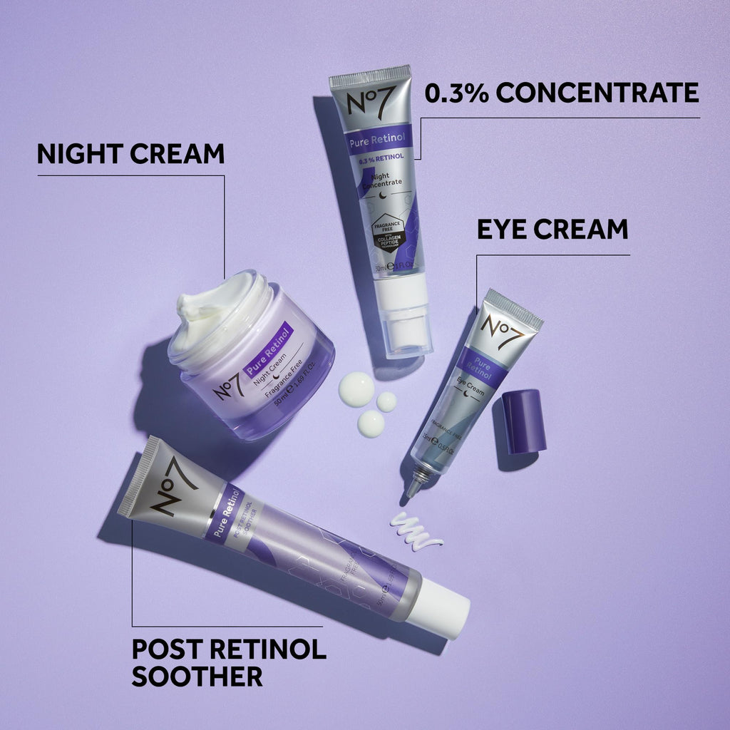 No7 Pure Retinol Night Cream applied on skin demonstrating absorption