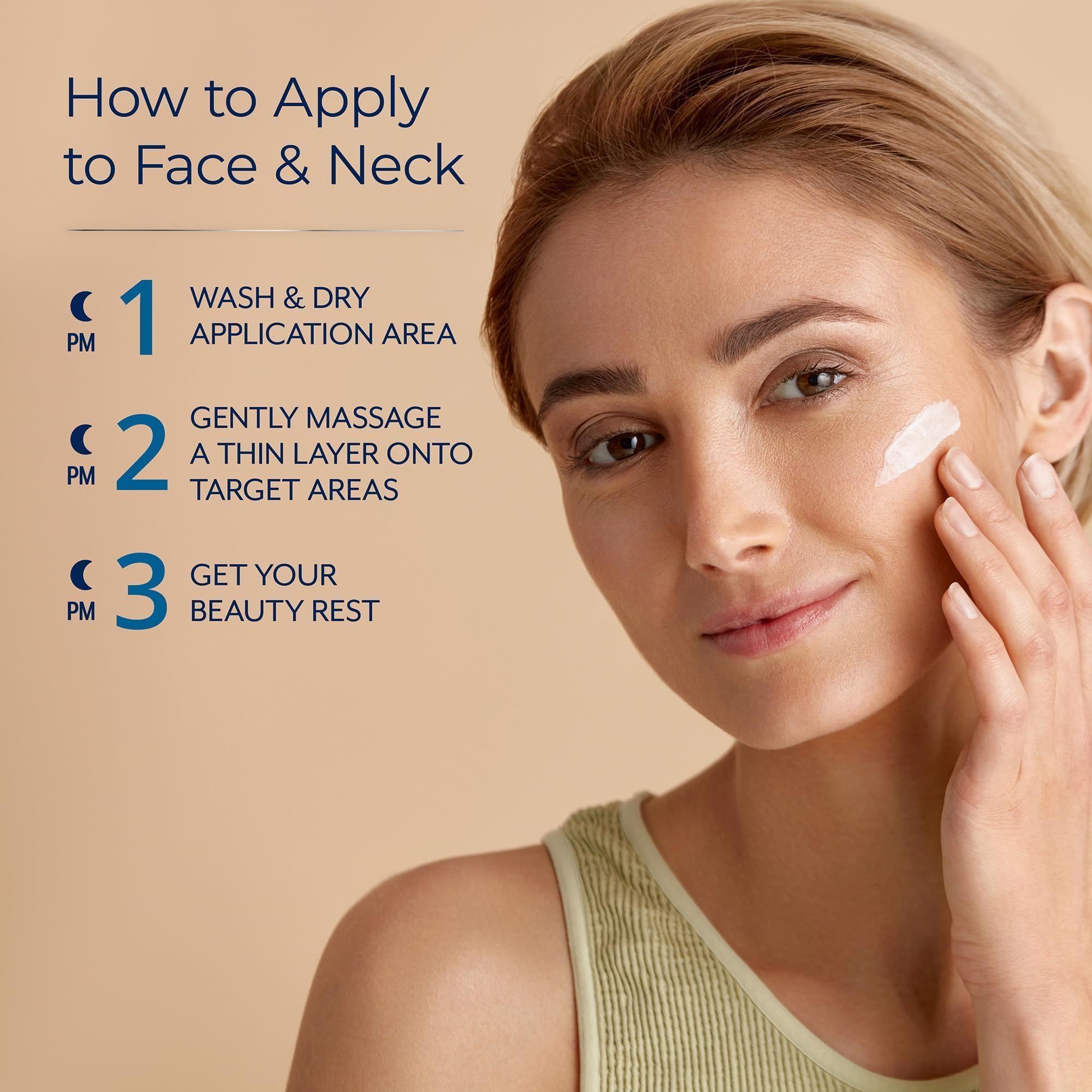 Plexaderm night time skincare regimen bottle illustrating firming and plumping benefits for aging skin