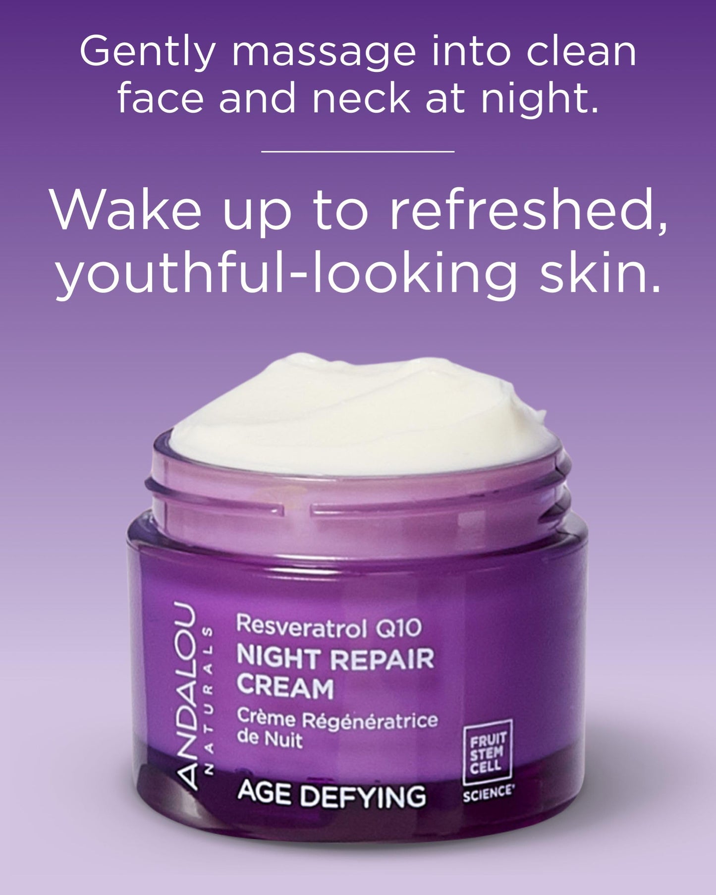 Side angle of Andalou Naturals 1.7 Ounce purple jar showcasing the product label clearly.