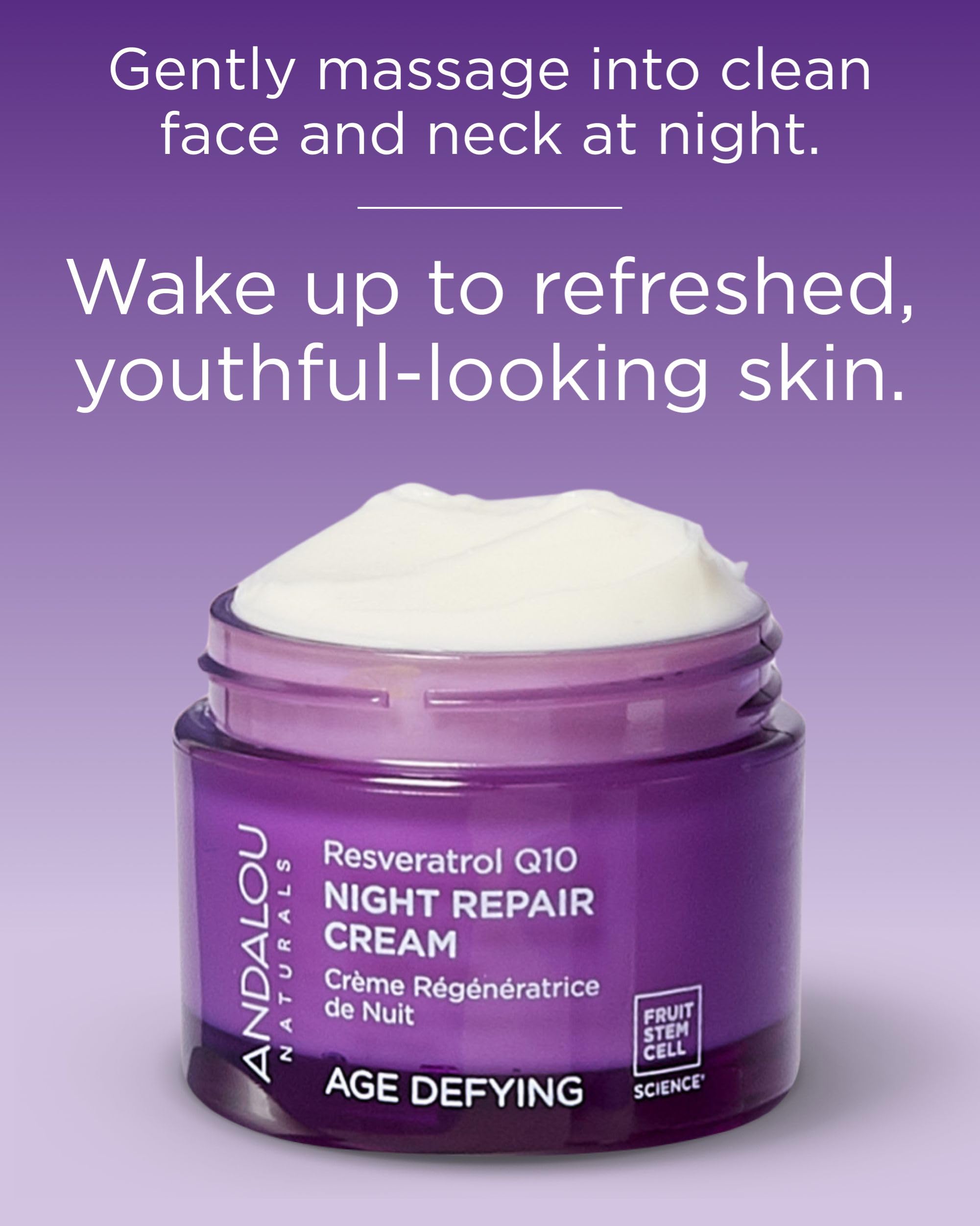 Side angle of Andalou Naturals 1.7 Ounce purple jar showcasing the product label clearly.