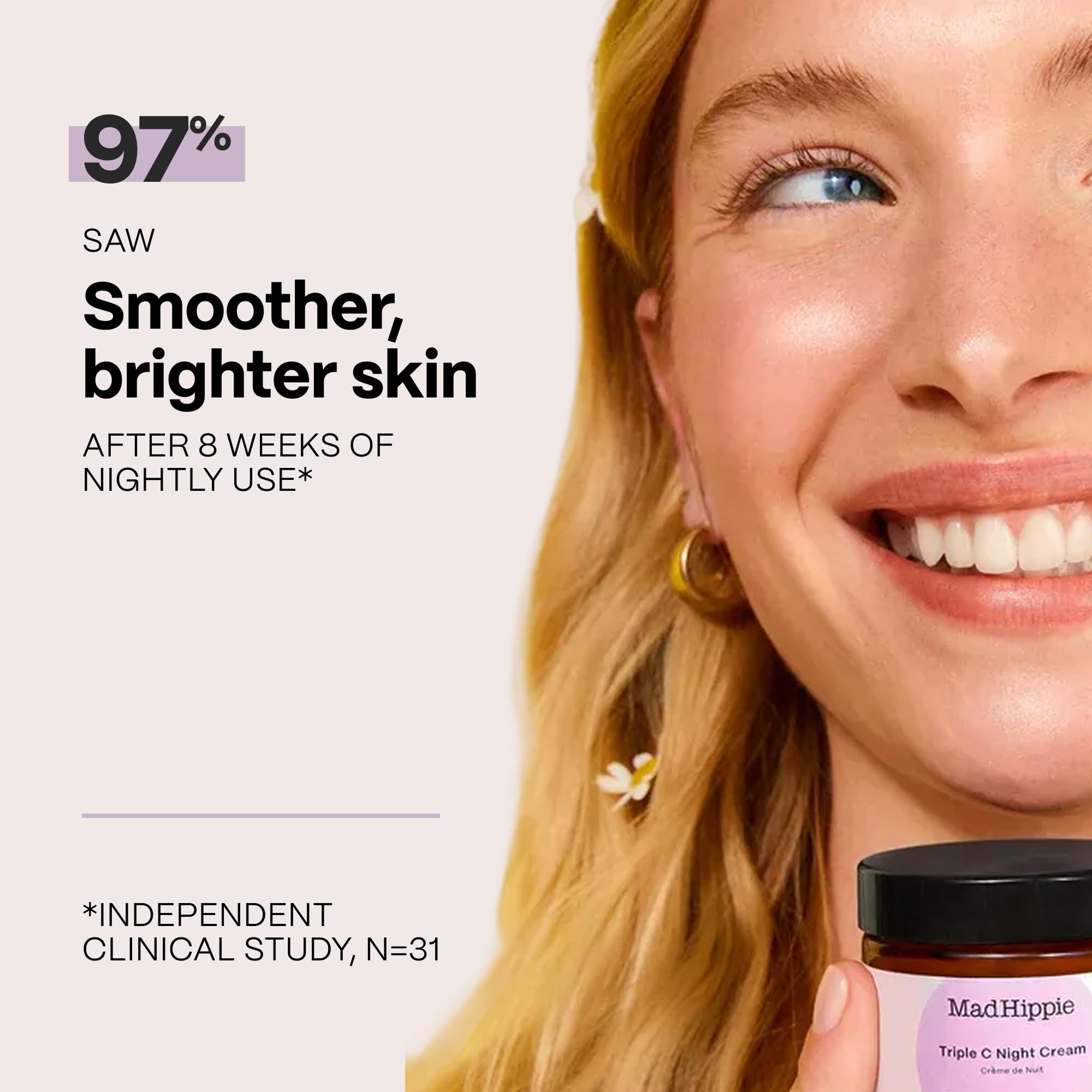 Mad Hippie Vitamin C face cream product textures and glass container