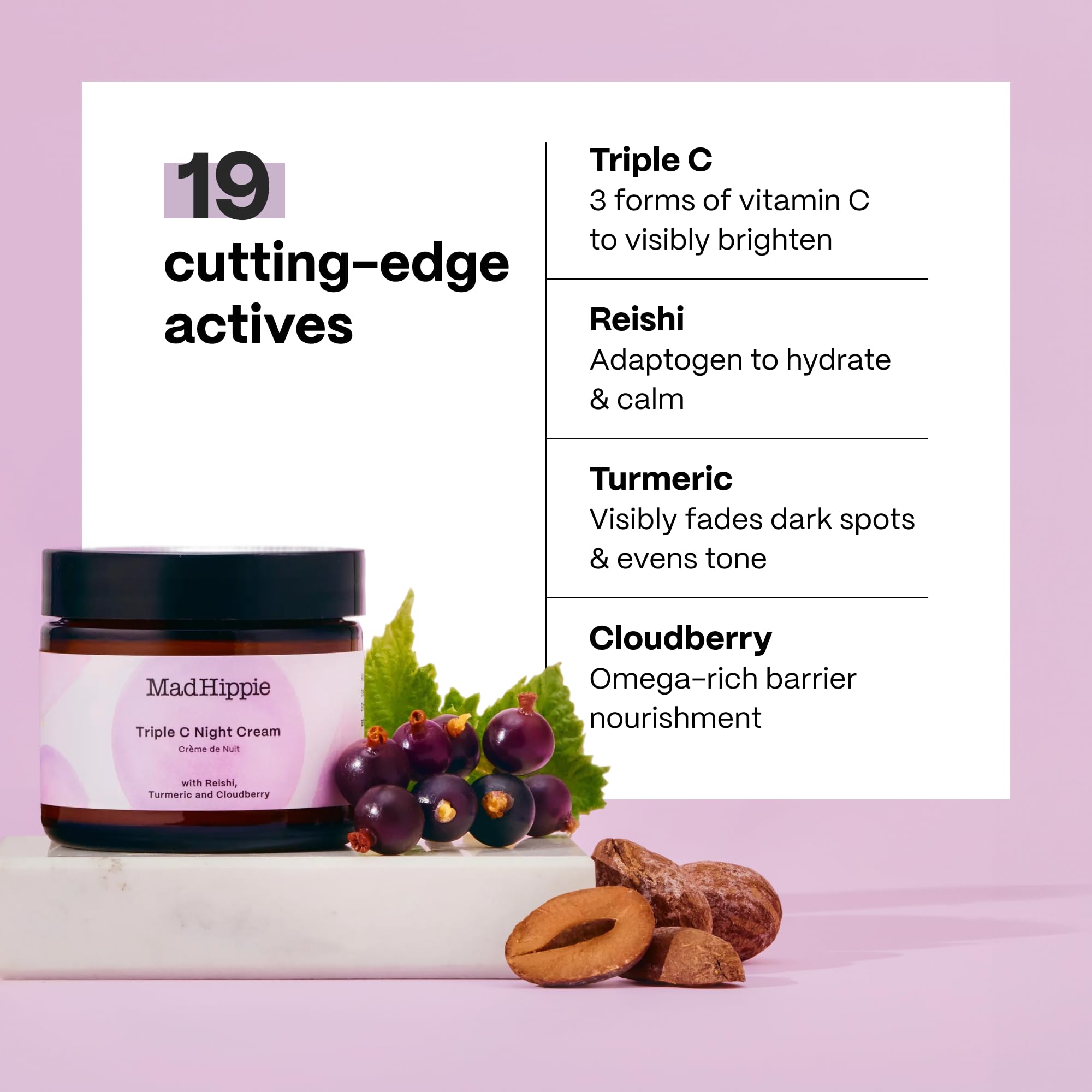 Mad Hippie Triple C moisturizer jar display highlighting clean beauty ingredients