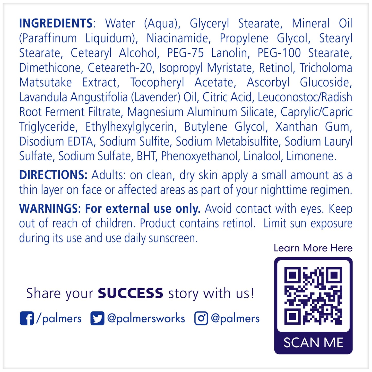 Palmer's Skin Success Night Fade Cream packaging box showing ingredients