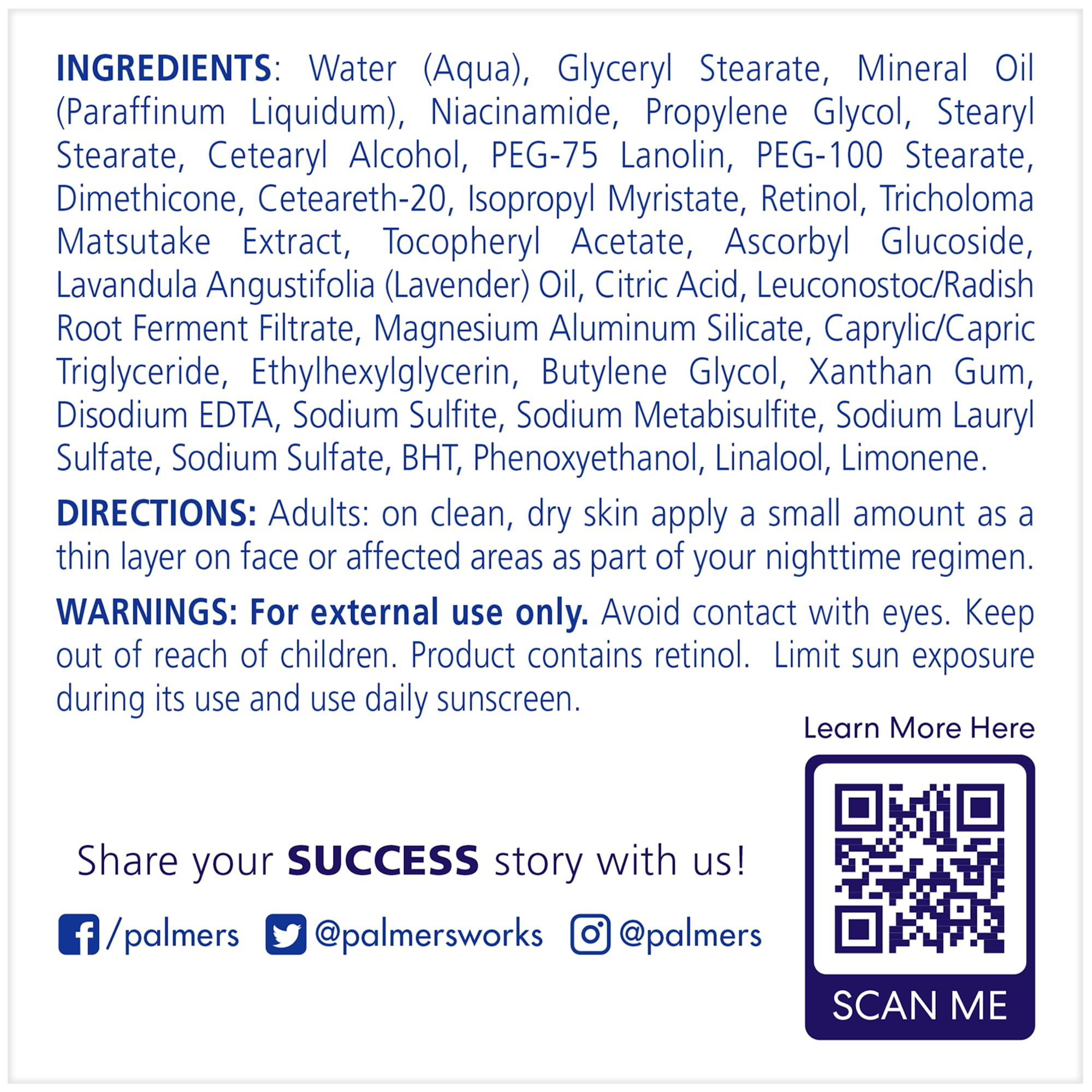 Palmer's Skin Success Night Fade Cream packaging box showing ingredients