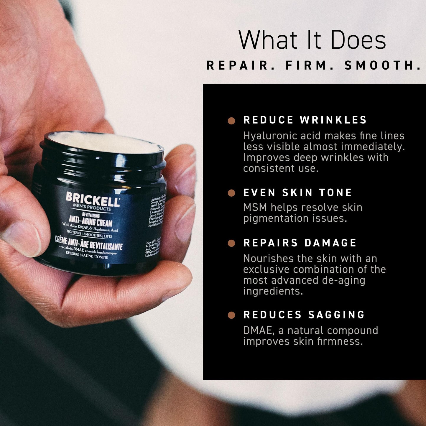 Close up of Brickell anti aging cream for wrinkles and fine lines reduction