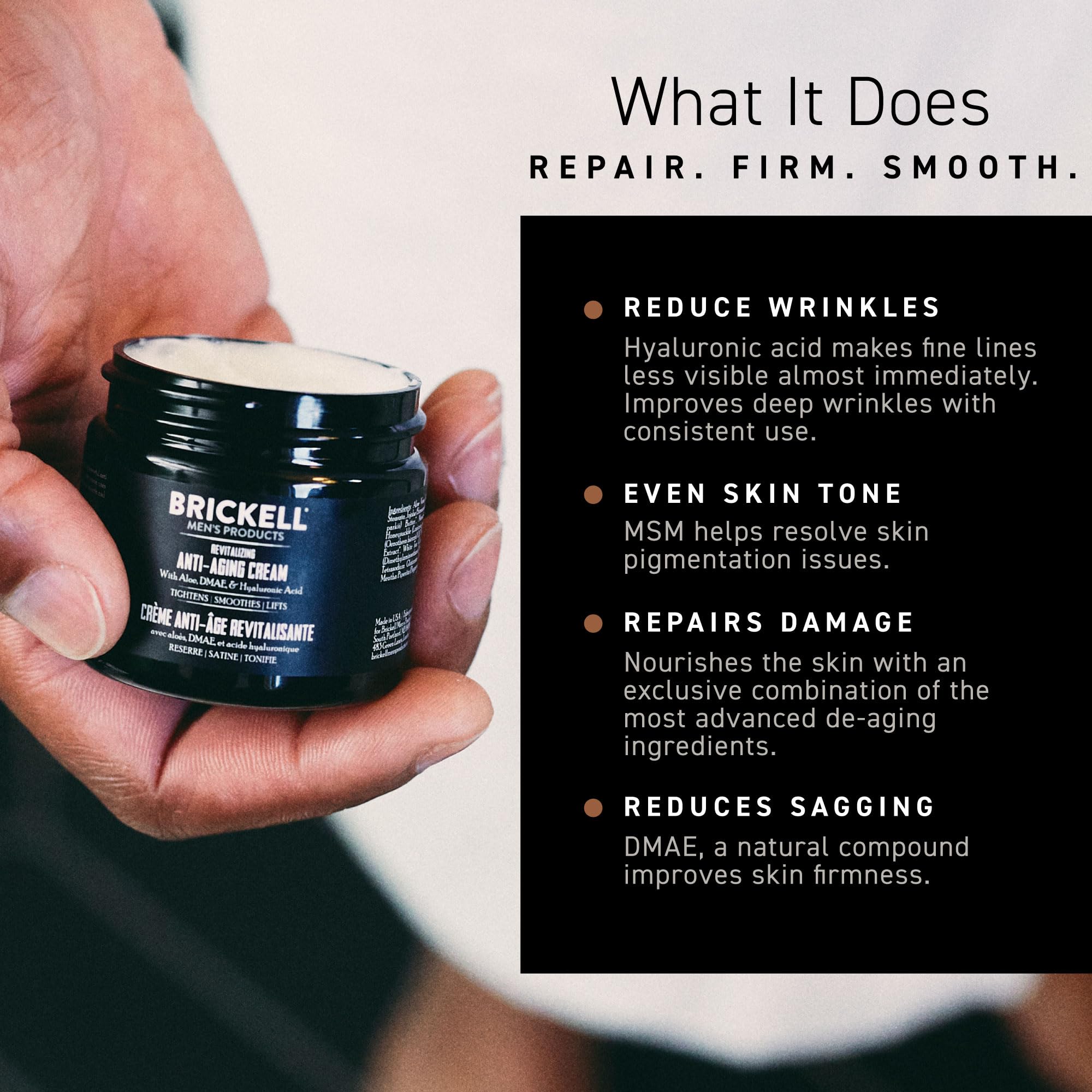 Close up of Brickell anti aging cream for wrinkles and fine lines reduction