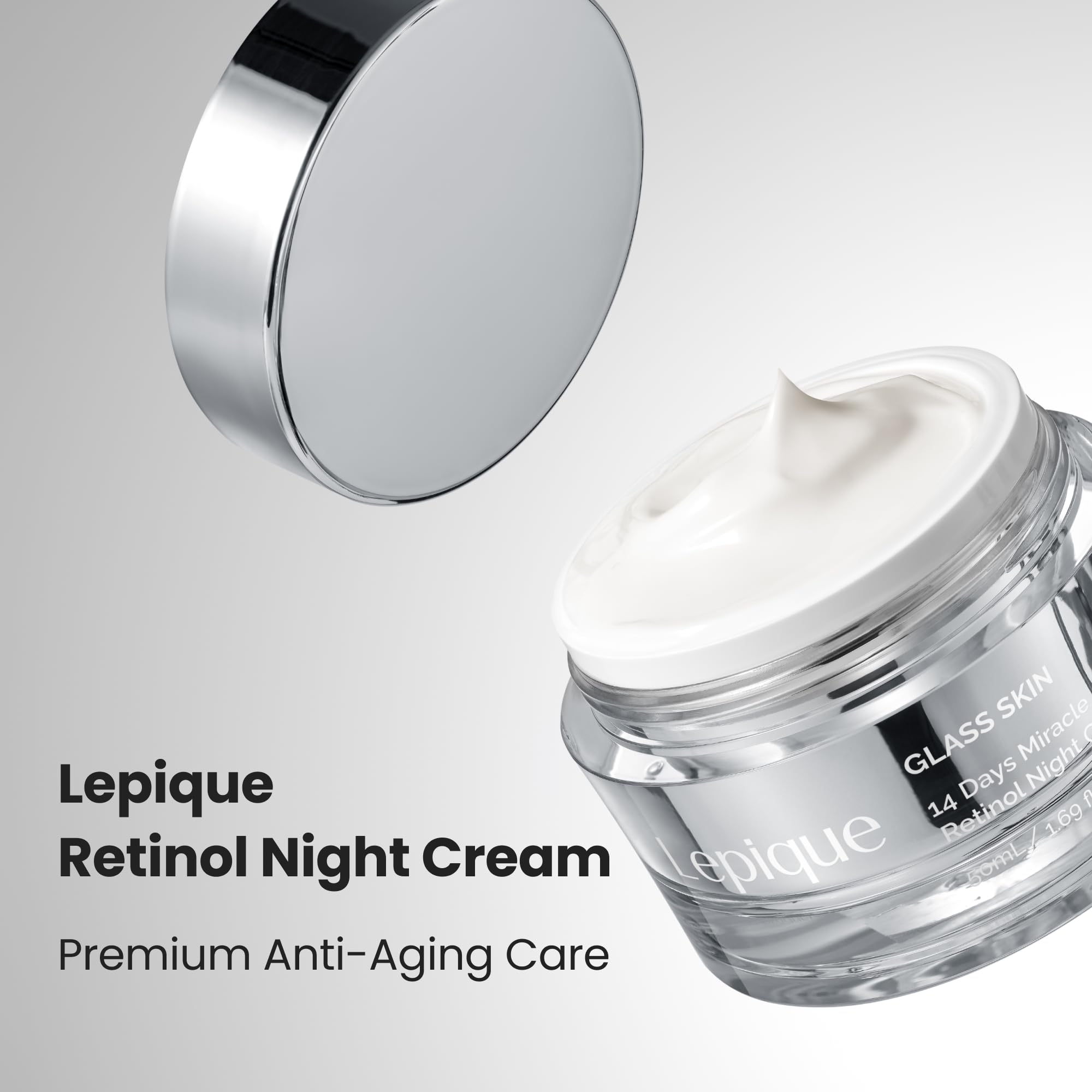 Lepique retinol face and neck cream texture shot with included spatula tool