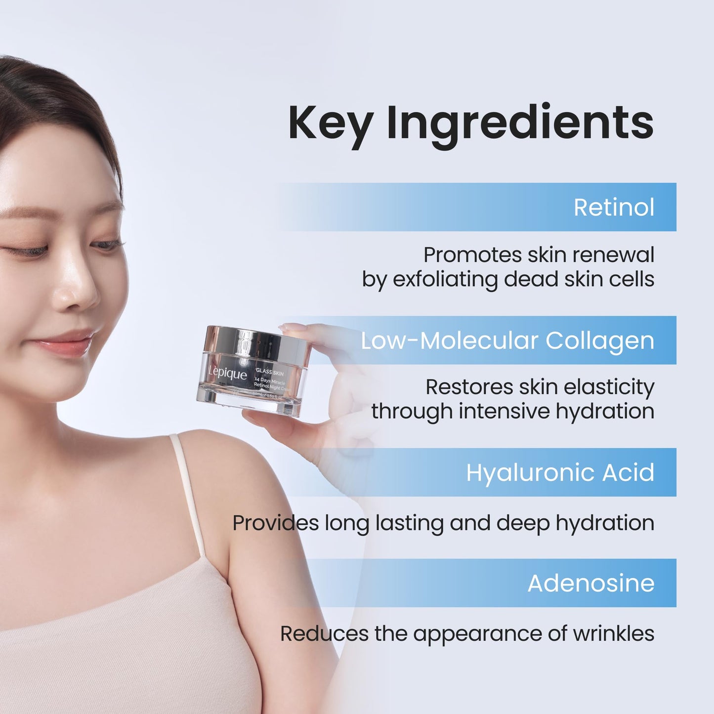 Lepique anti aging retinol moisturizer application on face and neck area