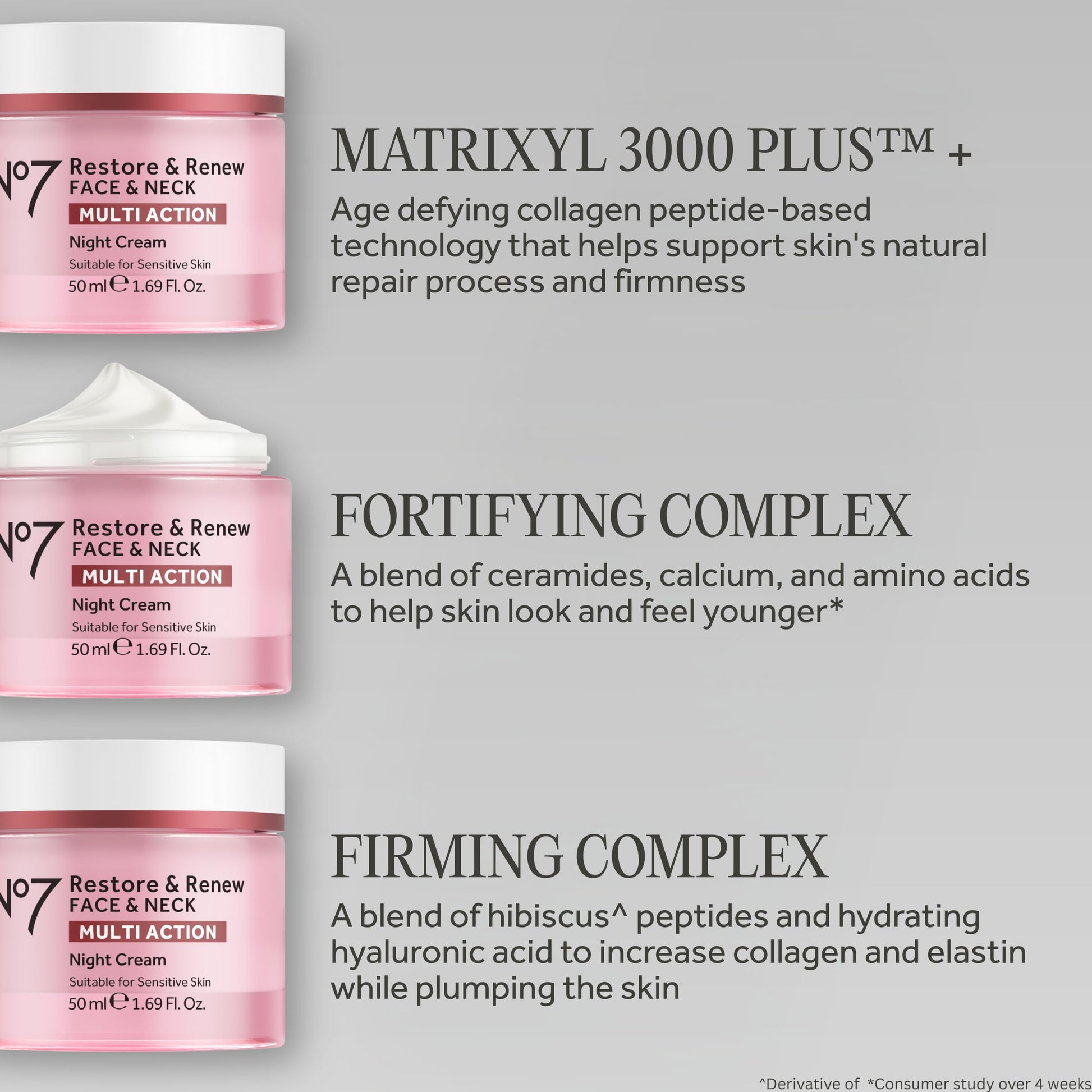 No7 Restore And Renew hypoallergenic night cream texture and jar side angle
