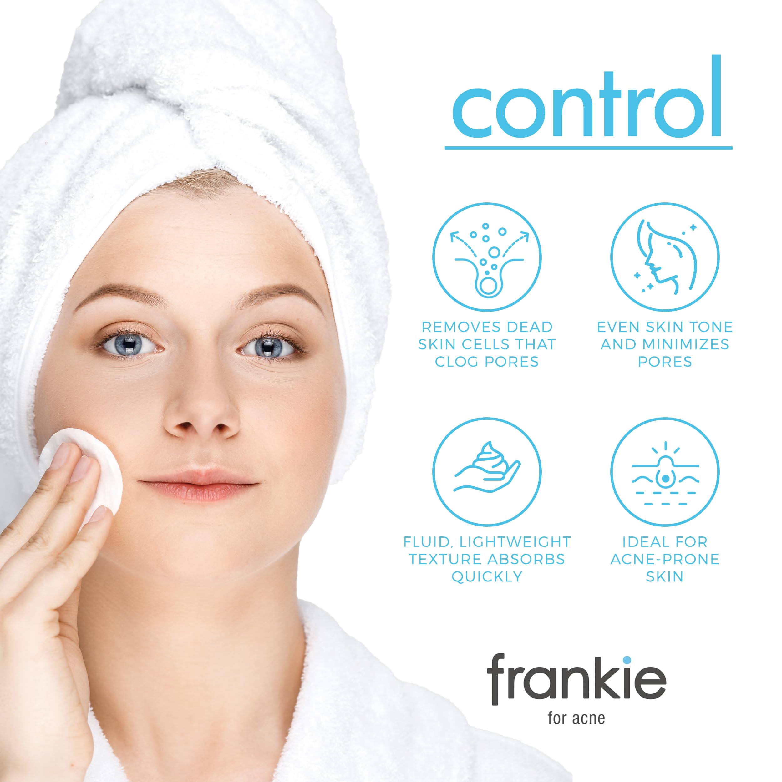 Close up of Frankie for Acne salicylic acid exfoliant packaging