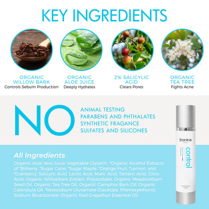 Fp Skin Frankie for Acne bottle with organic tea tree oil labeling