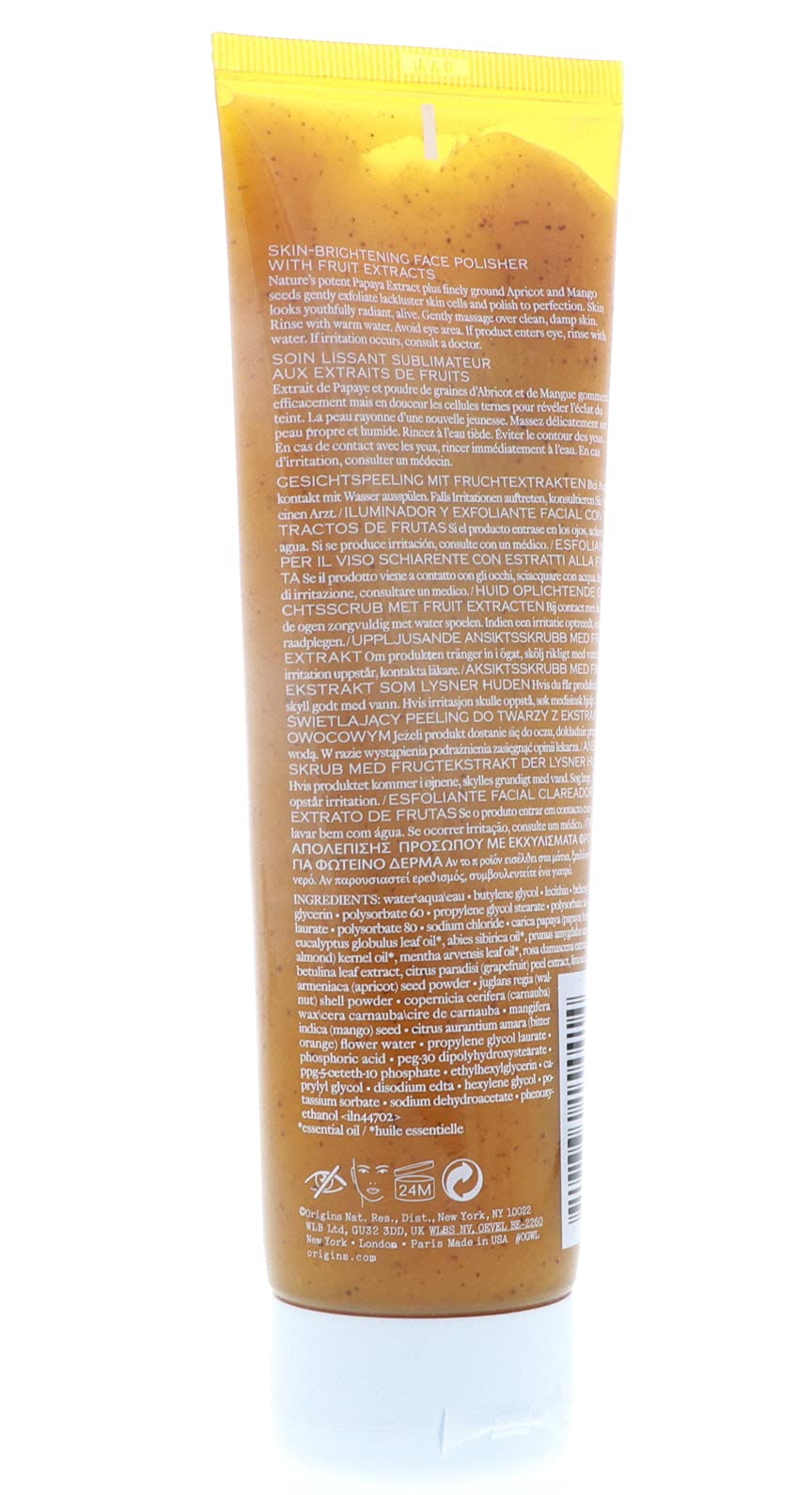 Origins Never A Dull Moment tube back panel with directions and ingredients