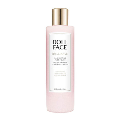 Doll Face Beauty exfoliating face scrub texture showing natural polishing jojoba beads.