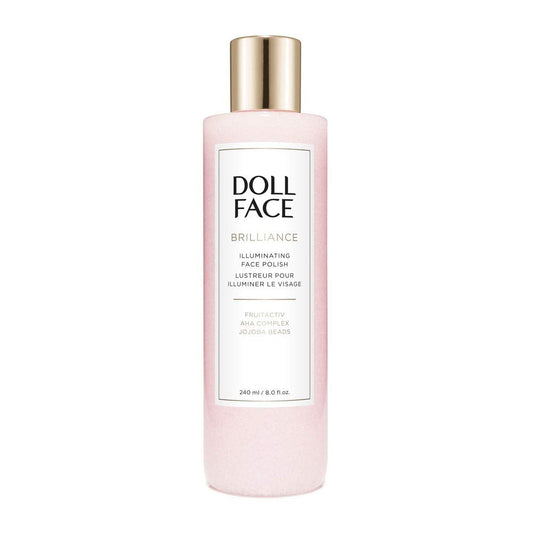 Doll Face Beauty exfoliating face scrub texture showing natural polishing jojoba beads.