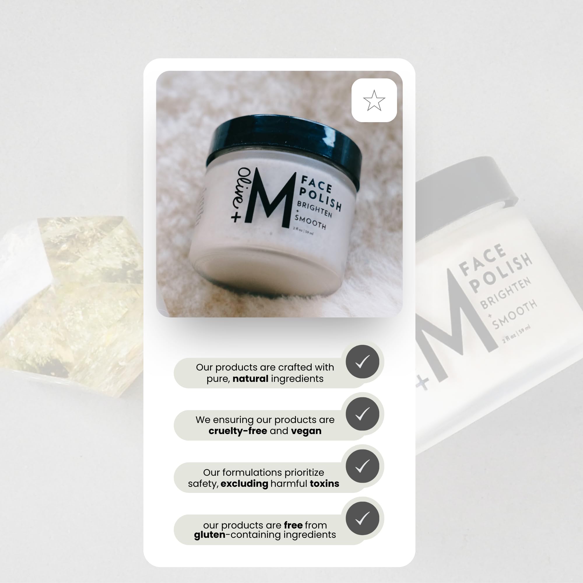 Olive + M mineral sea salt face polish application
