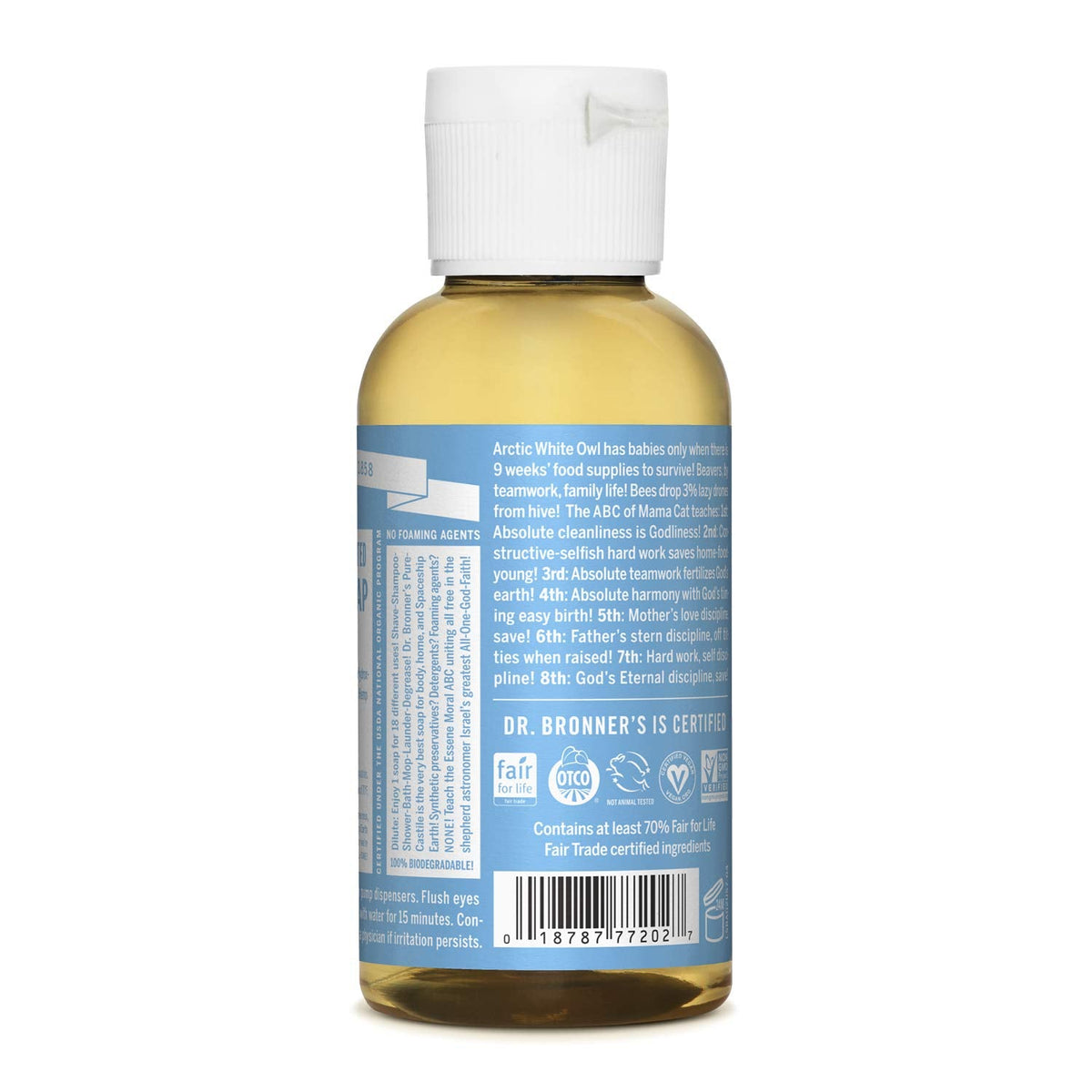 Dr. Bronner's Baby Unscented multi-use concentrated organic soap travel size bottle display