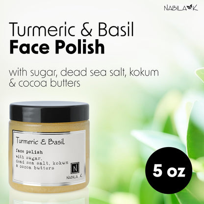 Nabila K face polish showing organic ingredients and 5 ounce size