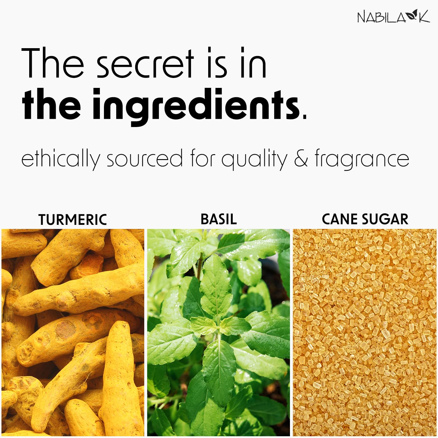 Nabila K Turmeric and Basil Face Polish brand label