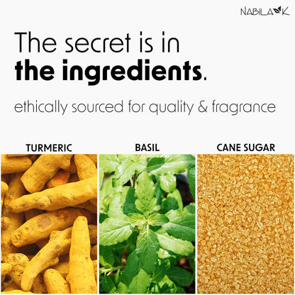 Nabila K Turmeric and Basil Face Polish brand label
