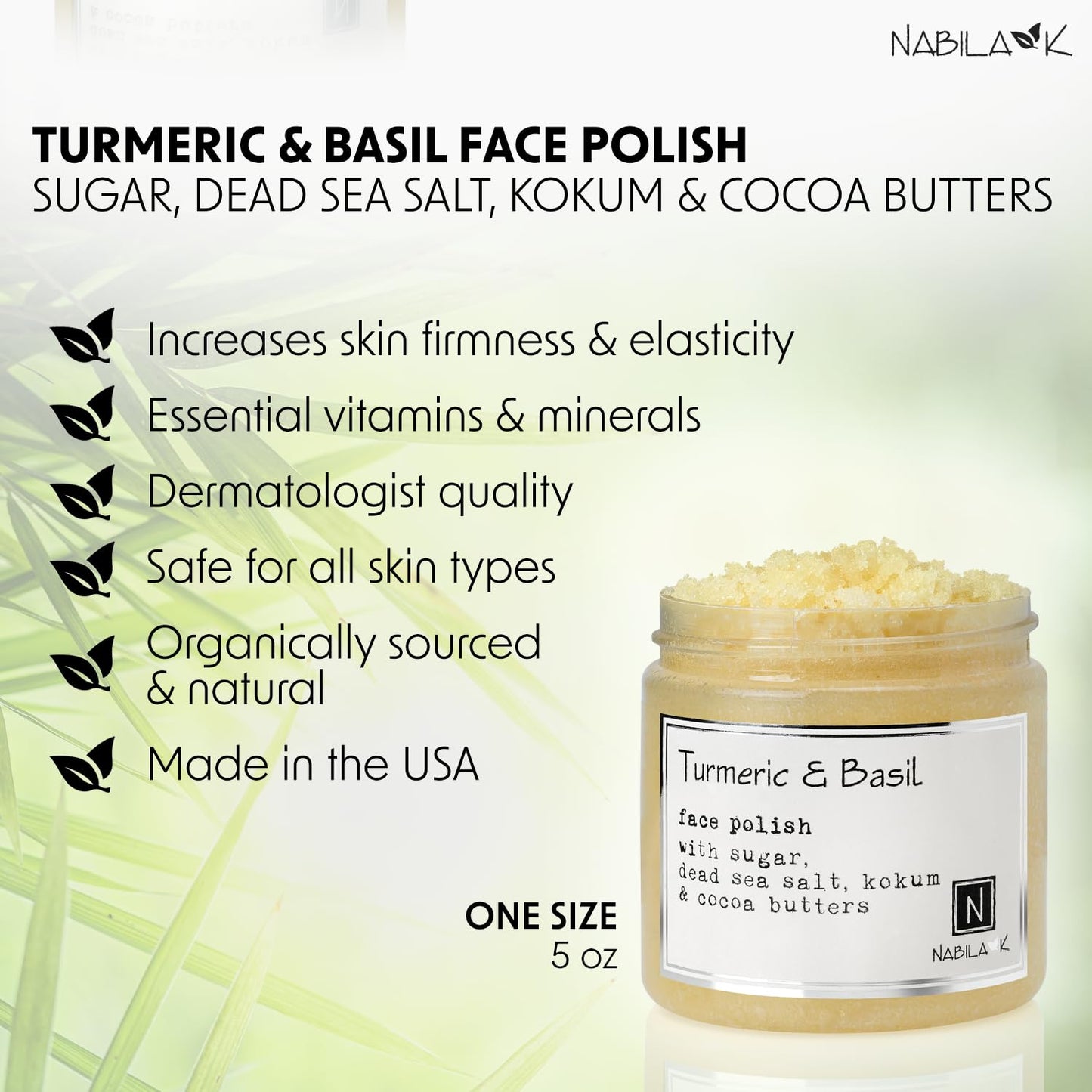 Nabila K face polish jar size 5 fluid ounce perspective