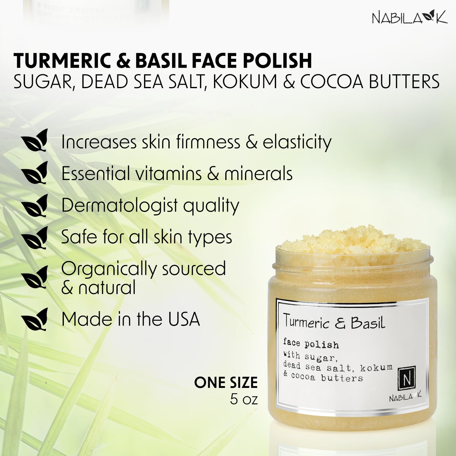 Nabila K face polish jar size 5 fluid ounce perspective