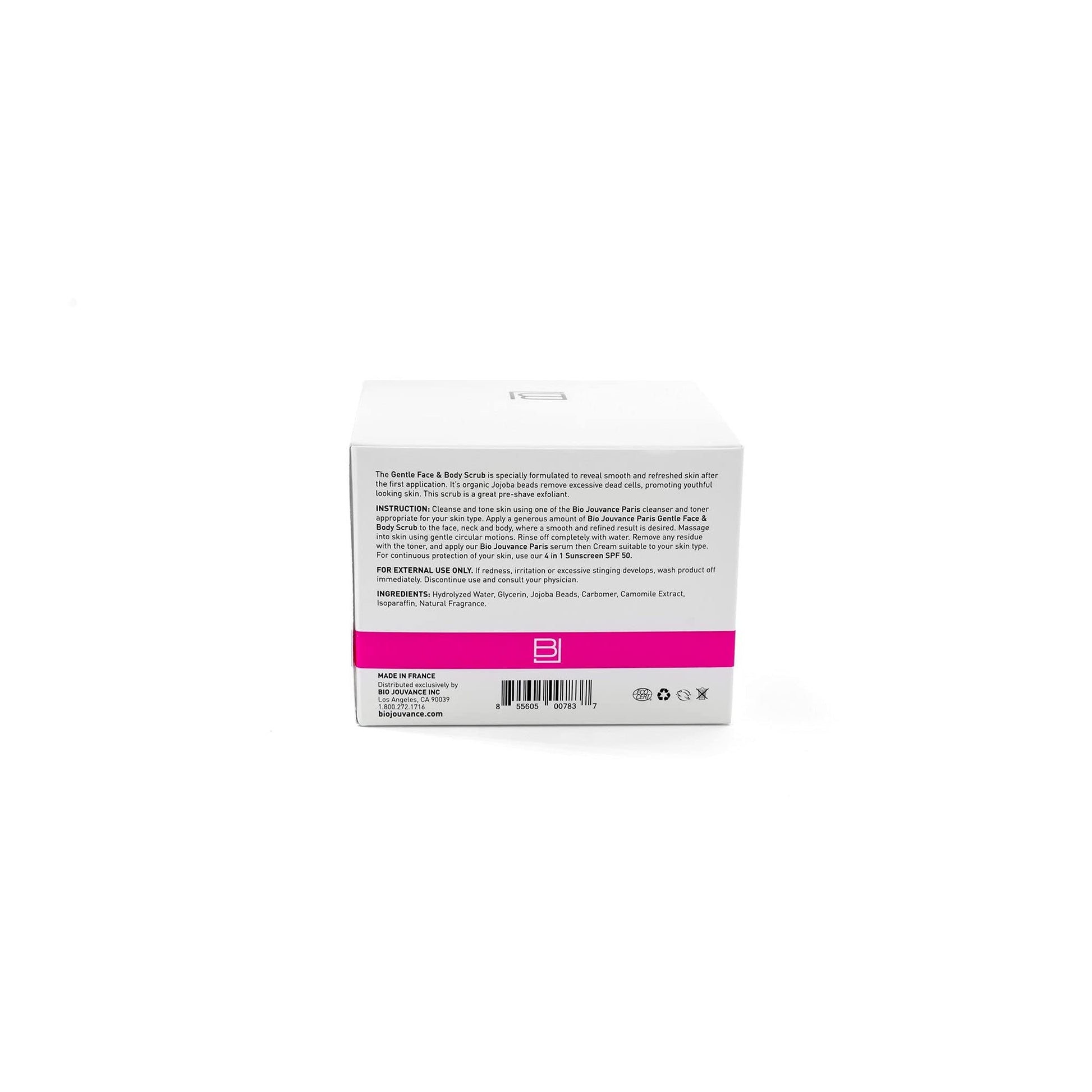 Back label of Bio Jouvance Paris Face and Body Polish showing ingredients