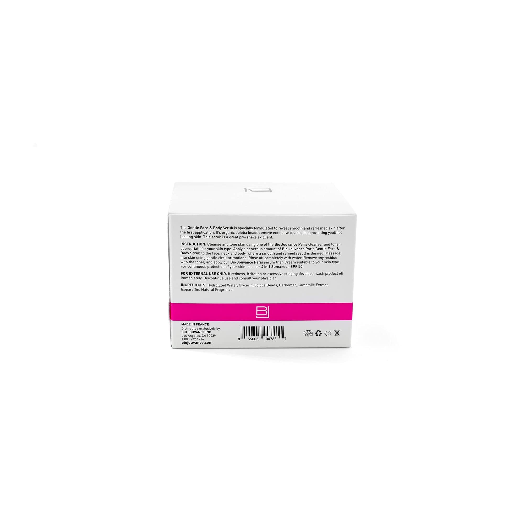 Back label of Bio Jouvance Paris Face and Body Polish showing ingredients